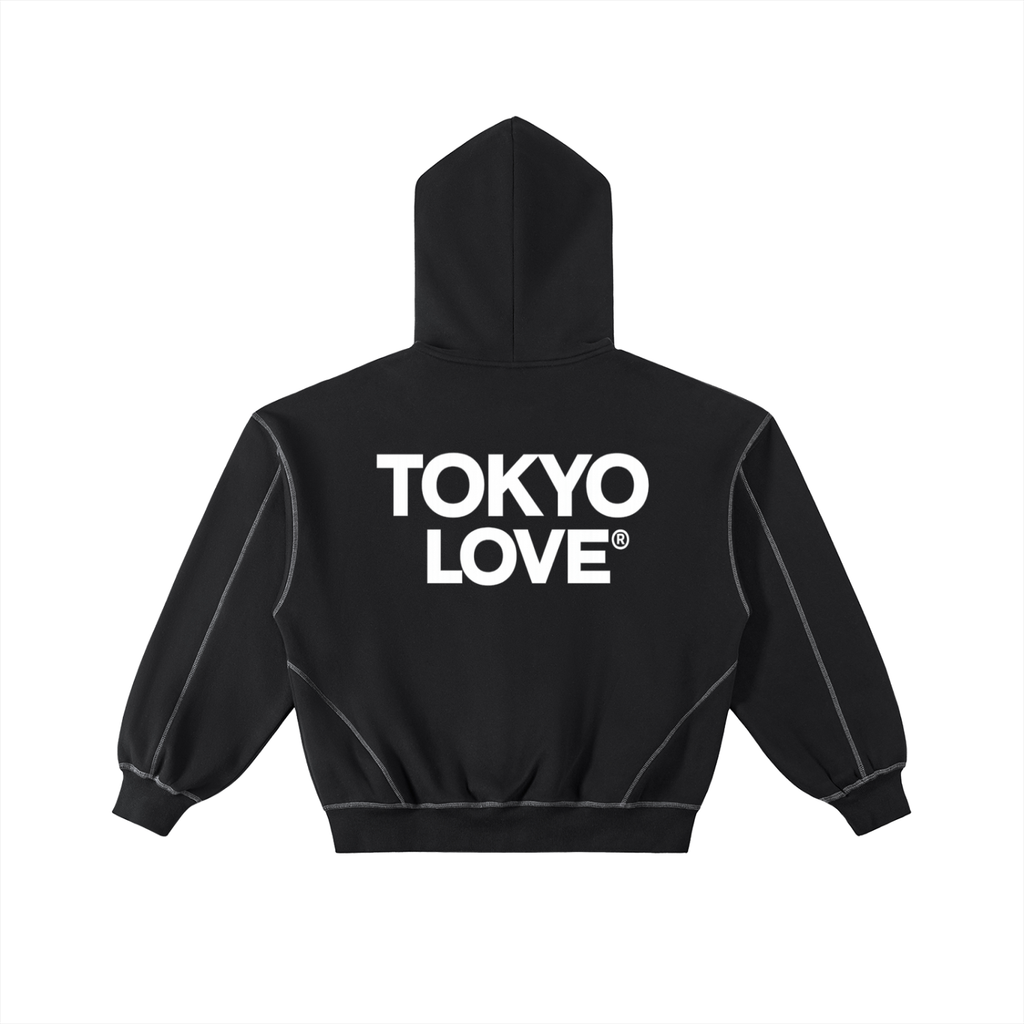 Contrast-Stitched Boxy Fleece Zip Hoodie