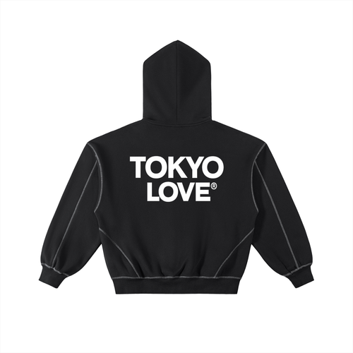 Contrast-Stitched Boxy Fleece Zip Hoodie