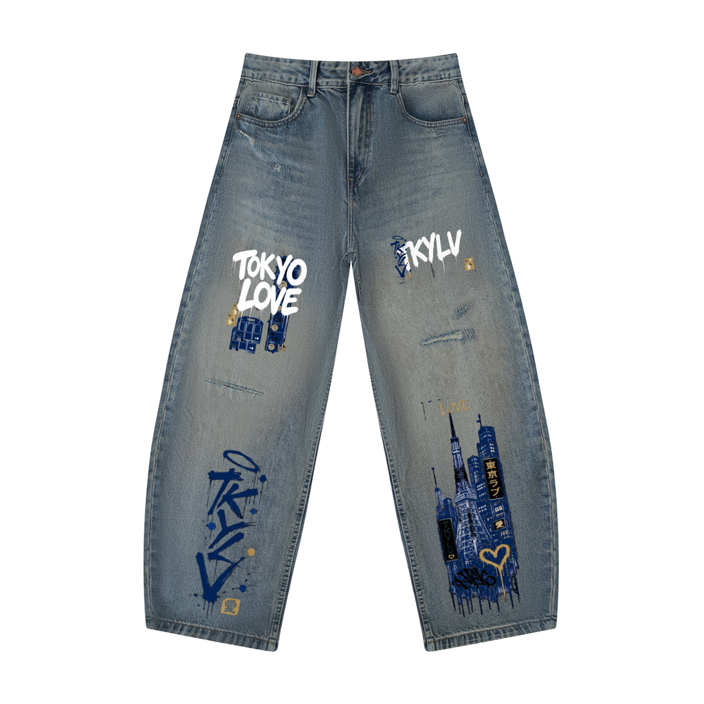 Men's Distressed Subway Barrel Leg Jeans