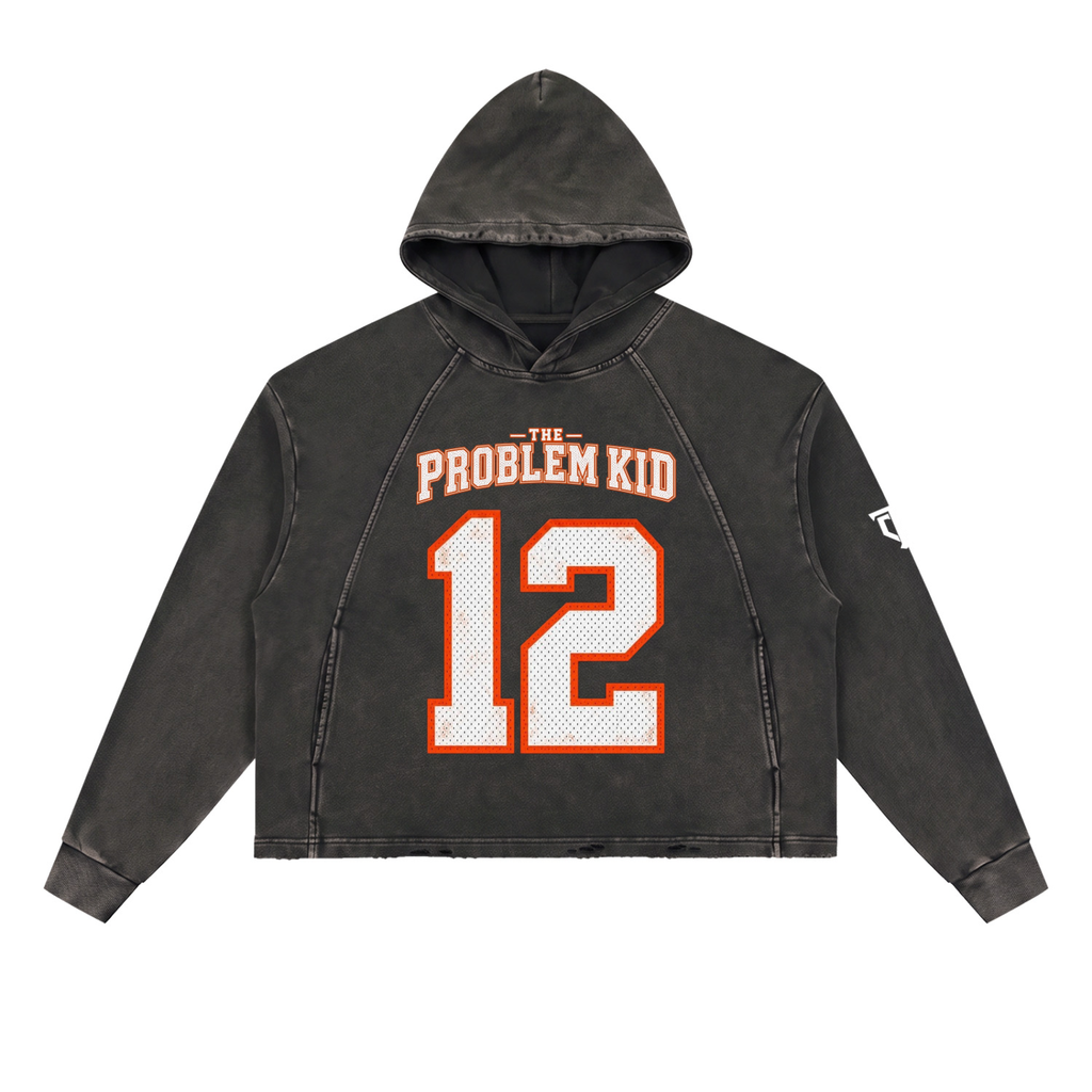 JL12 "The Problem Kid" Vintage Washed Frayed-Hem Hoodie